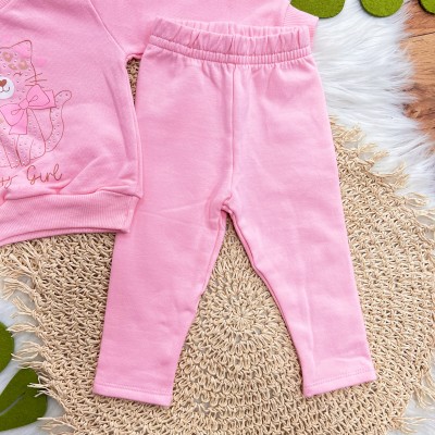Conj. Casaco de Moletom Kitty Girl e Calça Legging - Rosa